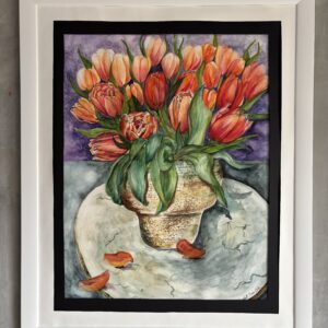 #0018 tulpen orange in vase  / orange tulips in vase