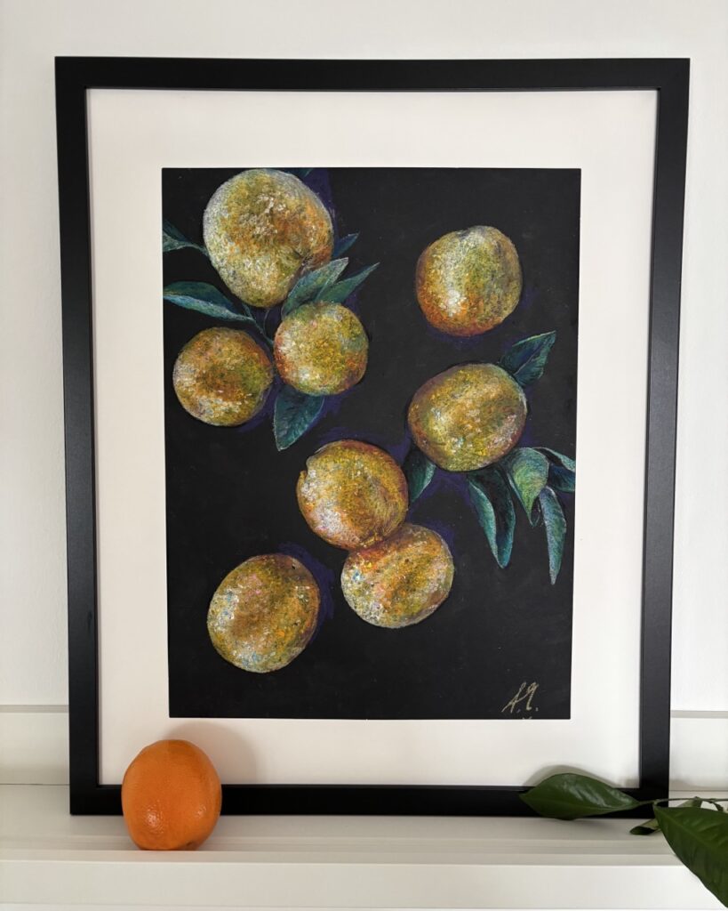 #0147 orangen mit pastell-ölkreiden