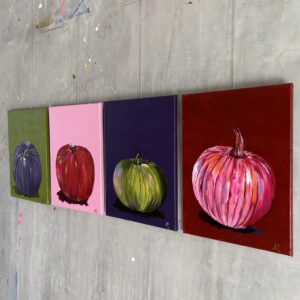 #0097 serie aus 4 kürbissen in den herbsttrendfarben / series of 4 pumpkins in fall trend colors