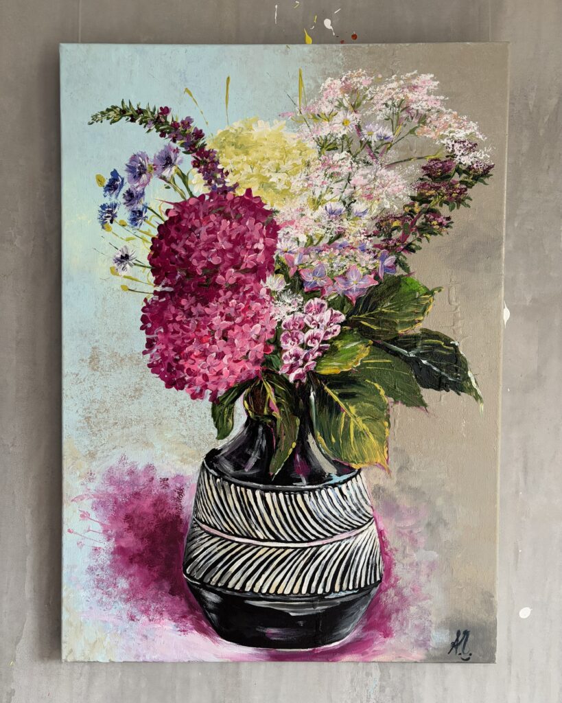 #0086 juni blumenstrauß mit rosafarbenen hortensien