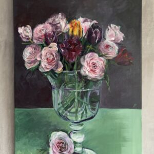 #0120 zarte rosen mit tulpen in einer vase / delicate roses with tulips in a vase