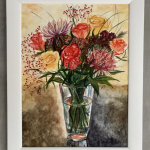 #0133 dahlien und rosen, herbstlich rot / watercolored dahlias and roses