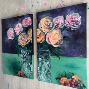 #0122 zarte rosen auf zwei leinwänden